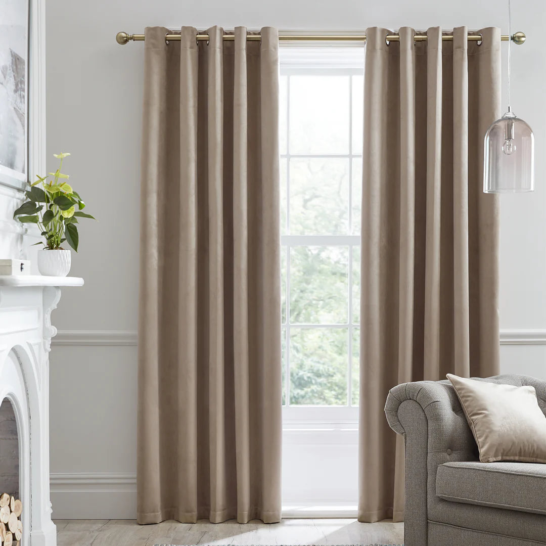 Montrose - Blackout Velvet Eyelet Curtains in Linen - by Laurence Llewelyn-Bowen