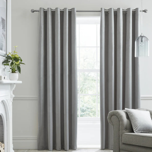 Montrose - Blackout Velvet Eyelet Curtains in Silver - by Laurence Llewelyn-Bowen