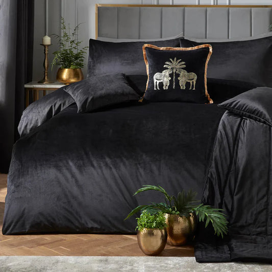 Black Montrose Luxury Velvet Duvet Cover Set by Laurence Llewelyn-Bowen