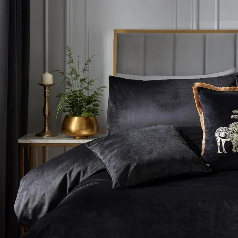 Black Montrose Luxury Velvet Duvet Cover Set by Laurence Llewelyn-Bowen