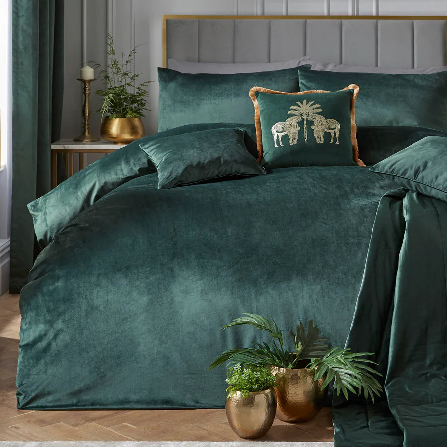 Bottle Green Montrose Luxury Velvet Duvet Cover Set by Laurence Llewelyn-Bowen