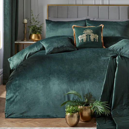 Bottle Green Montrose Luxury Velvet Duvet Cover Set by Laurence Llewelyn-Bowen