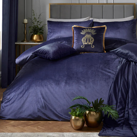 Navy Montrose Luxury Velvet Duvet Cover Set by Laurence Llewelyn-Bowen