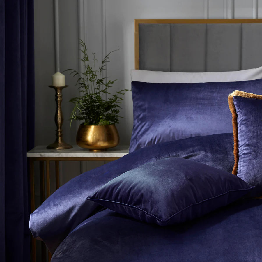 Navy Montrose Luxury Velvet Duvet Cover Set by Laurence Llewelyn-Bowen