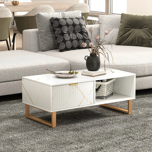 Elegant Marble Effect Storage Coffee Table - White