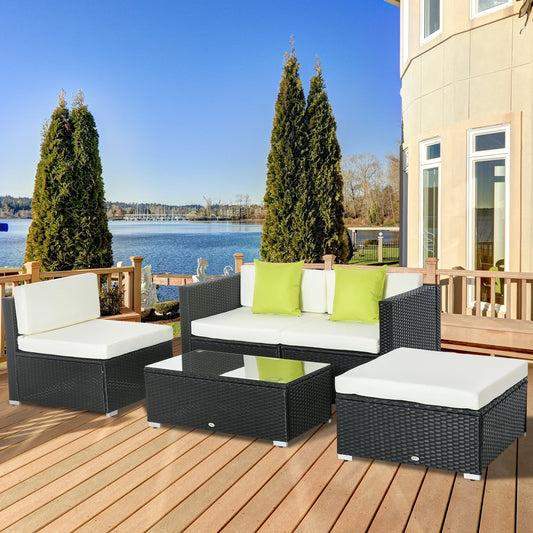 4-Seater Rattan Sofa Set Set with Cushions - Black