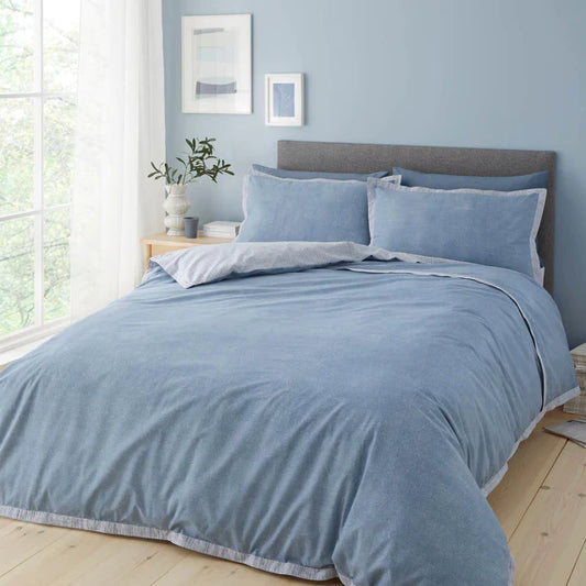 Oslo Textured Trim Denim Duvet Cover Set by Catherine Lansfield