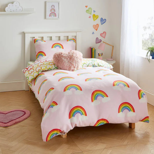 Rainbow Hearts Fleece Duvet Cover Set by Catherine Lansfield Kids