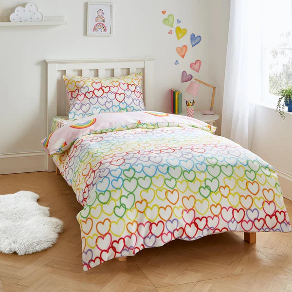 Rainbow Hearts Fleece Duvet Cover Set by Catherine Lansfield Kids