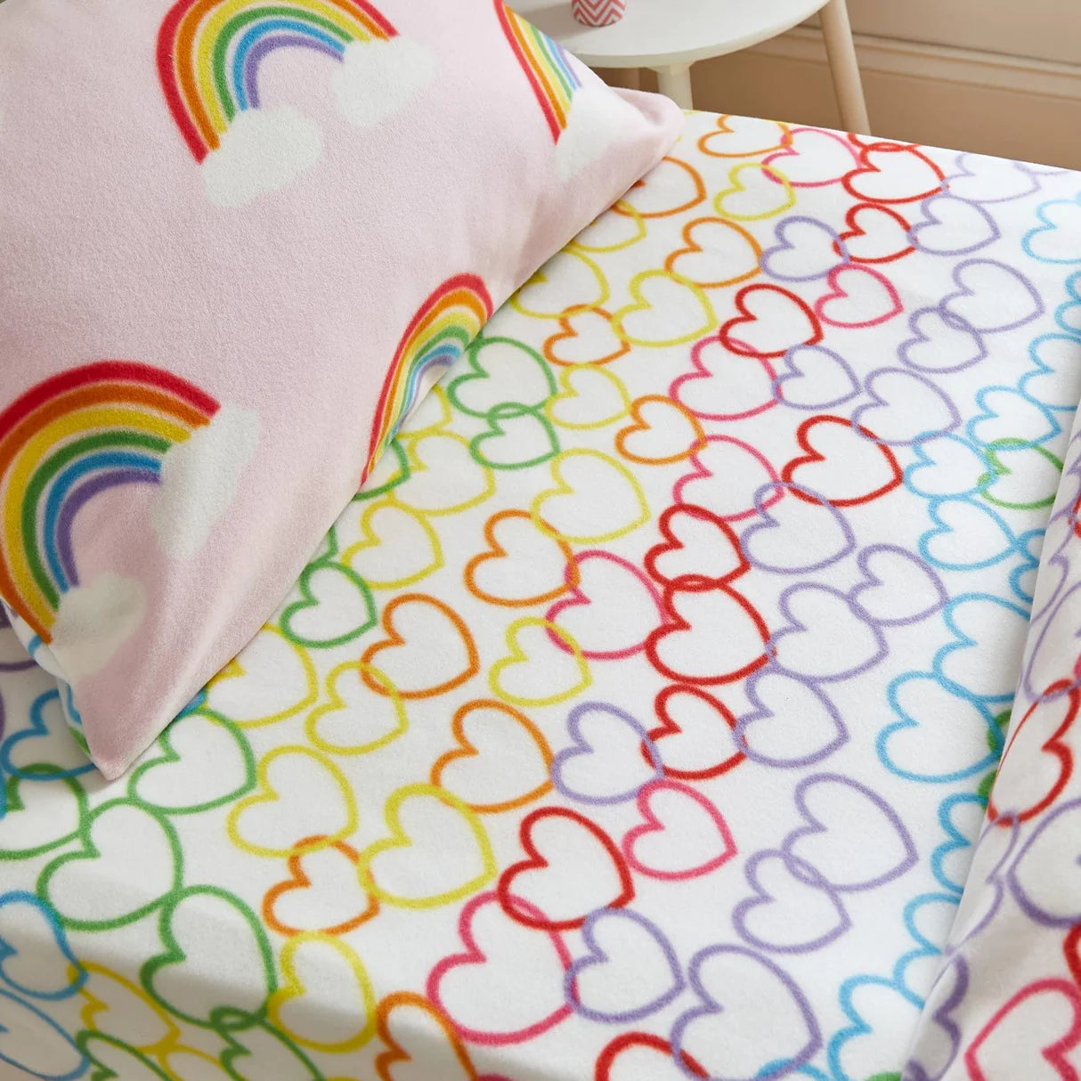 Rainbow Hearts Fleece Fitted Sheet by Catherine Lansfield Kids