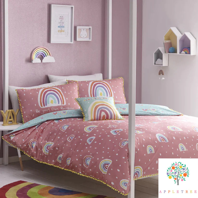 Rainbow Pom Multicolour - 100% Cotton Duvet Cover Set by Appletree Kids