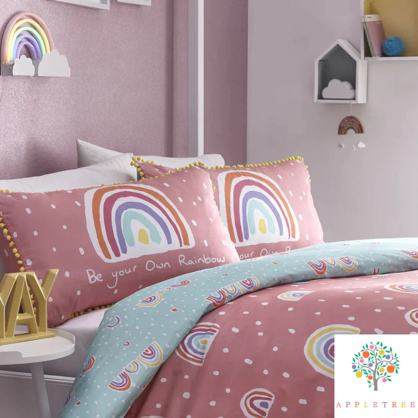 Rainbow Pom Multicolour - 100% Cotton Duvet Cover Set by Appletree Kids