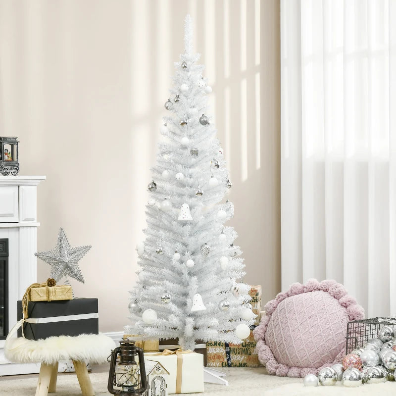 5FT Pencil Slim Artificial Christmas Tree with Study Stand Tips -  White