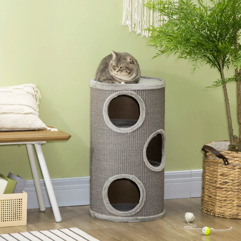 Cat Climbing Frame, Covered with Sisal, Cosy Platform - Light Grey