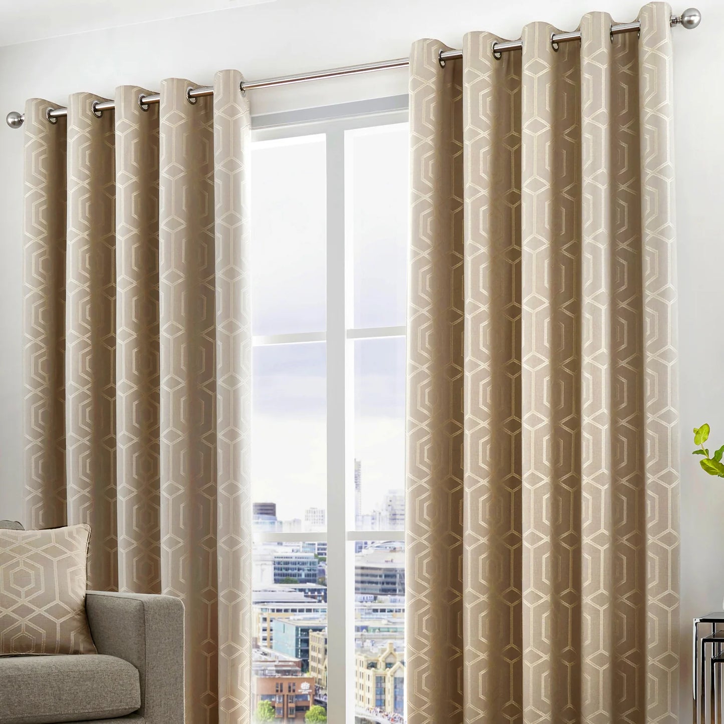 Camberwell Eyelet Curtains in Stone by Curtina