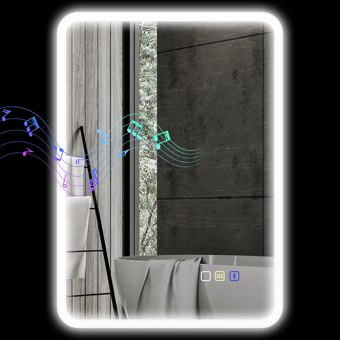 Backlit Illuminated Bathroom Mirror with LED Lights and Bluetooth - Silver Tone