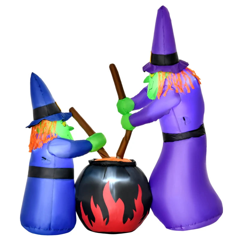 1.8m Inflatable Halloween Lawn Decoration with LED Witches Around A Black Cauldron