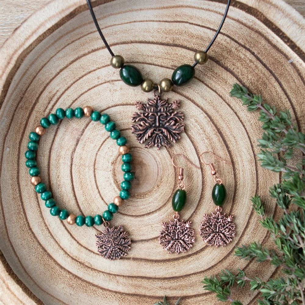 Green Man Wooden Charm Bracelet