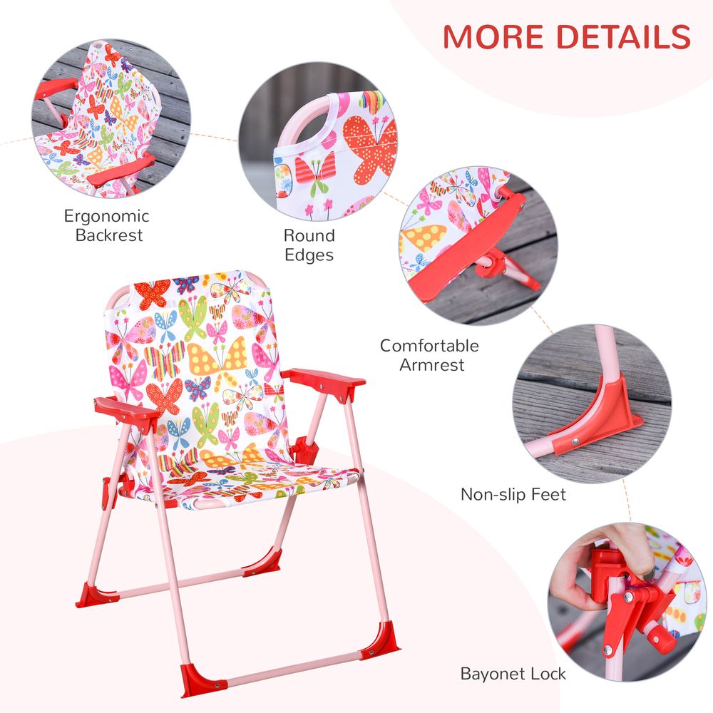 Outsunny Kids Folding Picnic Table Chair Set Butterfly Pattern Outdoor Parasol