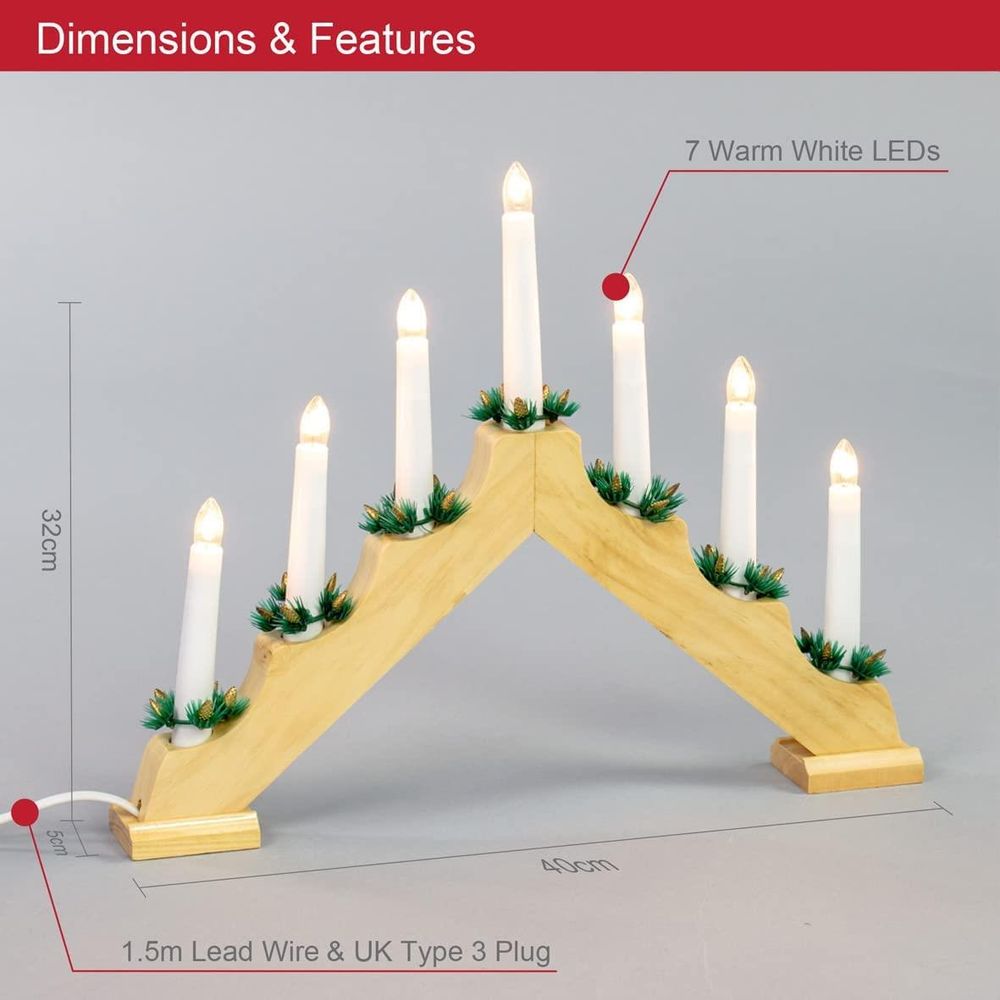 The Christmas Workshop Wooden Christmas Candle Bridge Pine Wood Finish