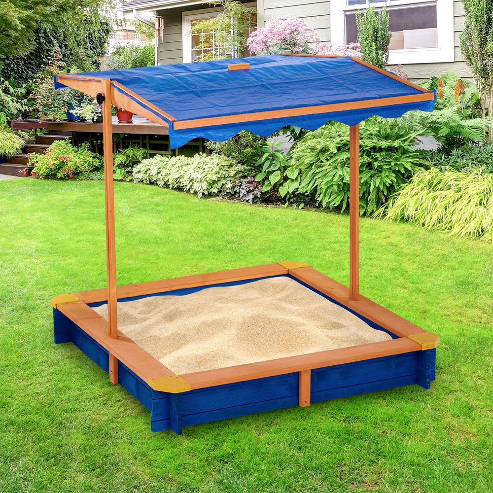 Large Wooden Sand Pit with Lid for Garden, Adjustable Sand Box