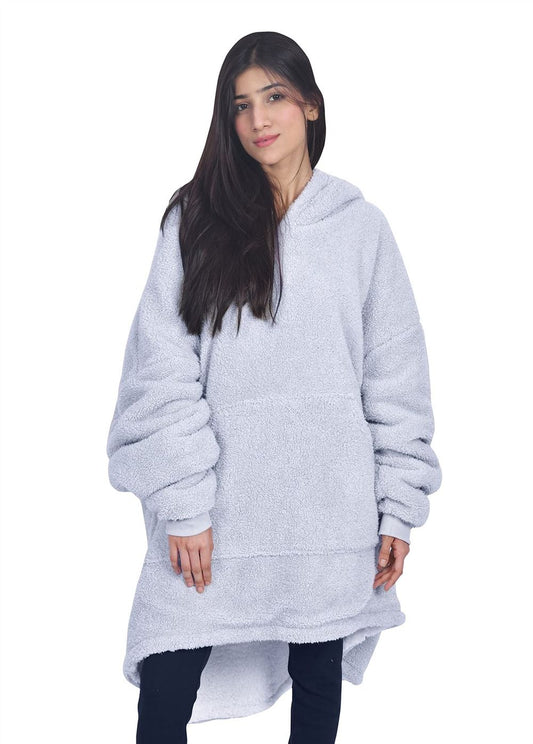 LADIES GLITTER FLEECE BLANKET HOODIE GRY