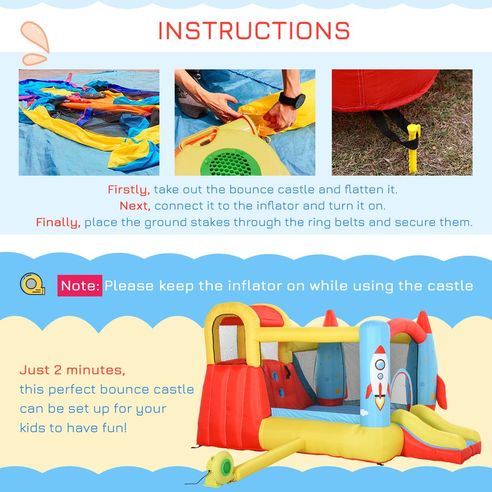 Bouncy Castle with Slide Pool Rocket Trampoline with Carrybag Blower