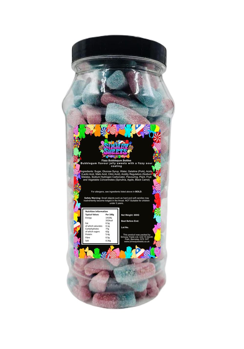 Fizzy Bubblegum Bottles Pink and Blue Bottles Retro Sweets Gift Jar