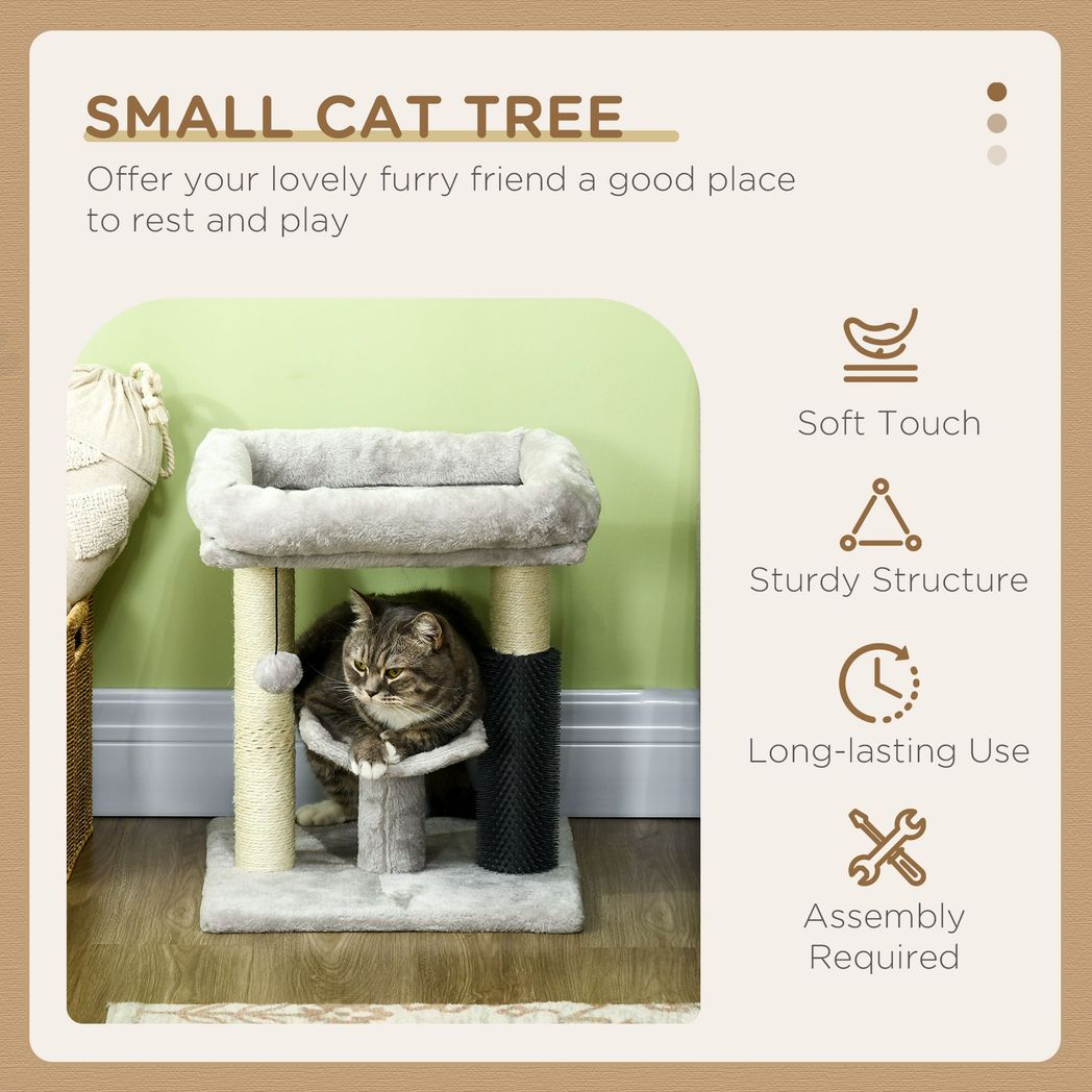 48cm Cat Tree with Scratching Posts, Bed, Perch, Self Groomer, Toy - Grey