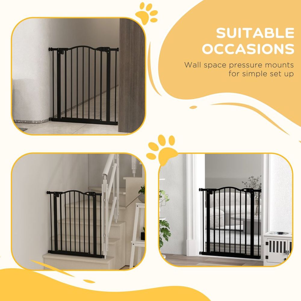 PawHut 74-80cm Adjustable Metal Pet Gate Safety Barrier with Auto-Close Black