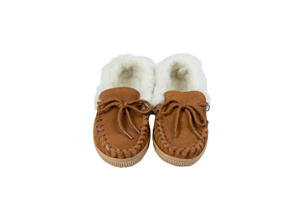 Nordvek Childrens Suede Moccasin Slippers - Rubber Sole