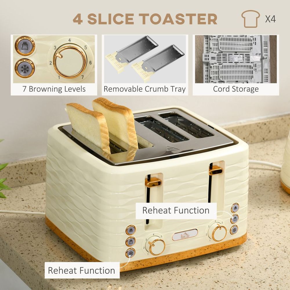 Kettle and Toaster Set 1.7L Rapid Boil Kettle & 4 Slice Toaster - Beige