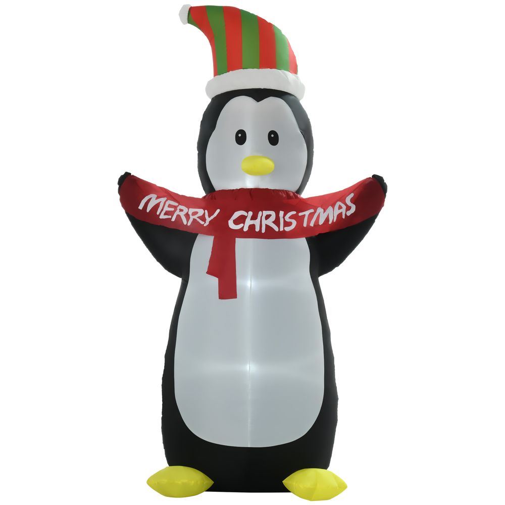 8ft Inflatable Penguin & Christmas Banner Decoration with Inner LED Lights