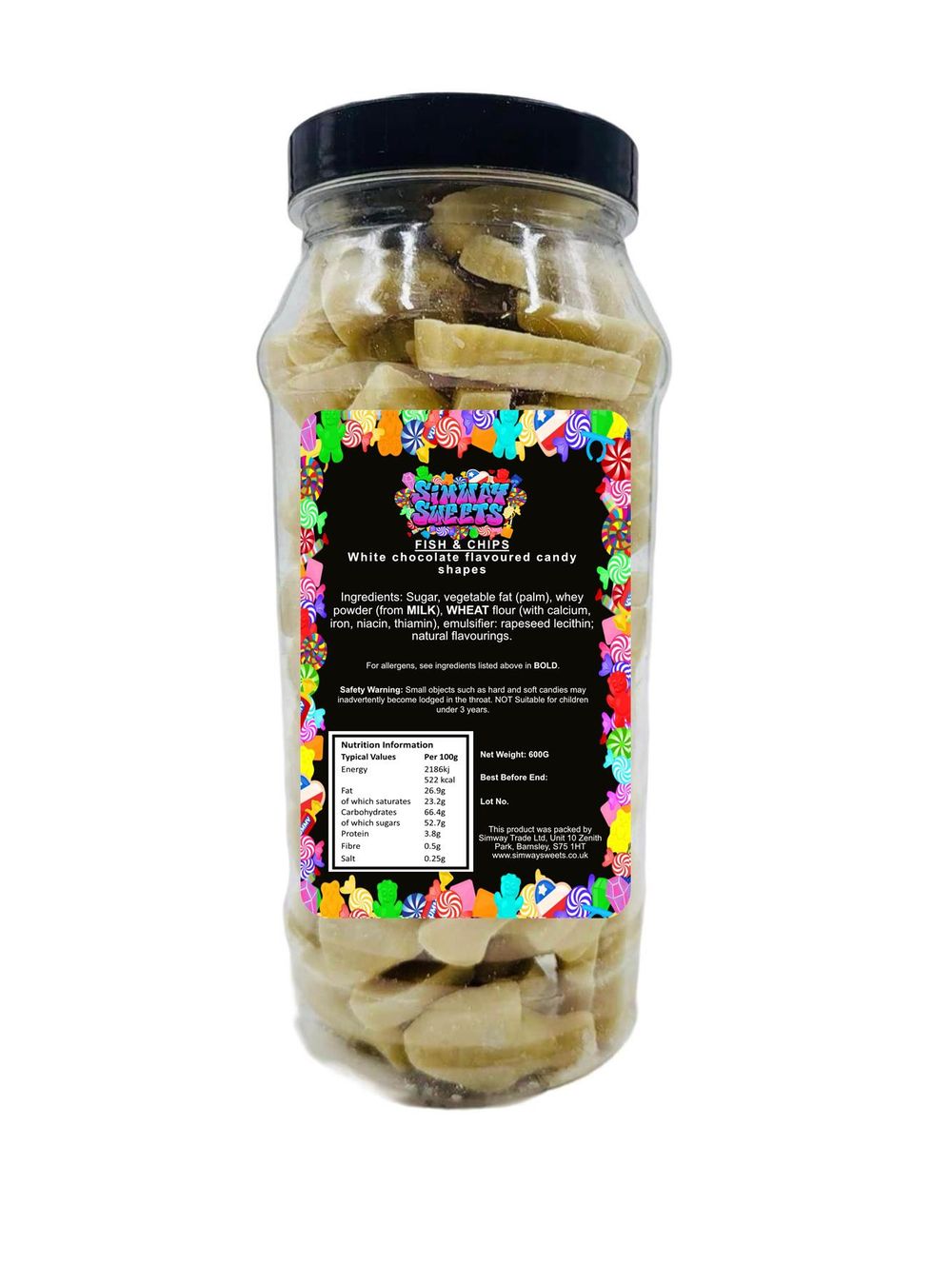 White Chocolate Fish & Chips Shapes Retro Sweets Gift Jar