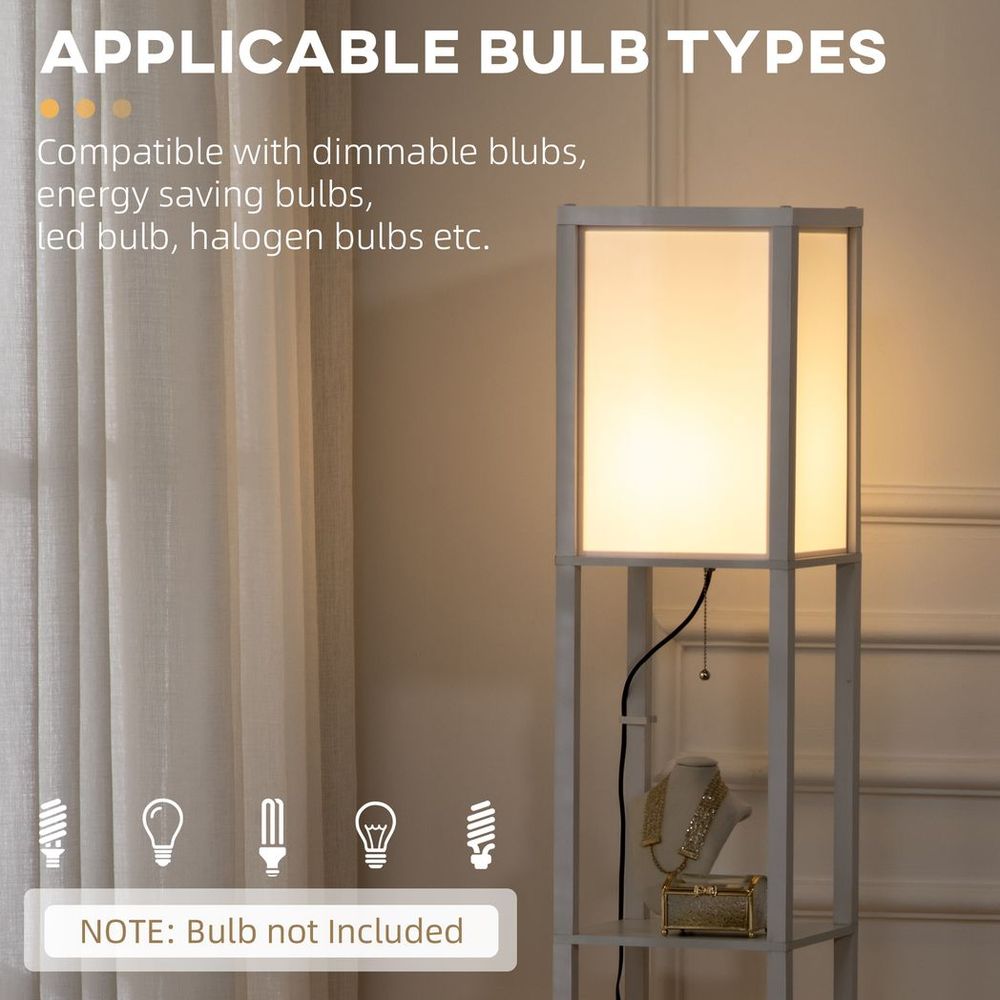 Floor Lamp Shelving Unit with Dual Light in White