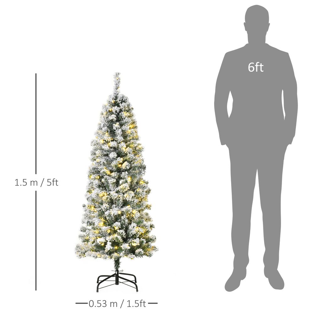 5FT Prelit Artificial Snow Flocked Christmas Tree with Warm LED Lights