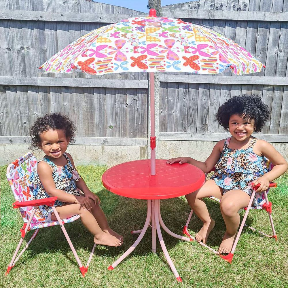 Outsunny Kids Folding Picnic Table Chair Set Butterfly Pattern Outdoor Parasol