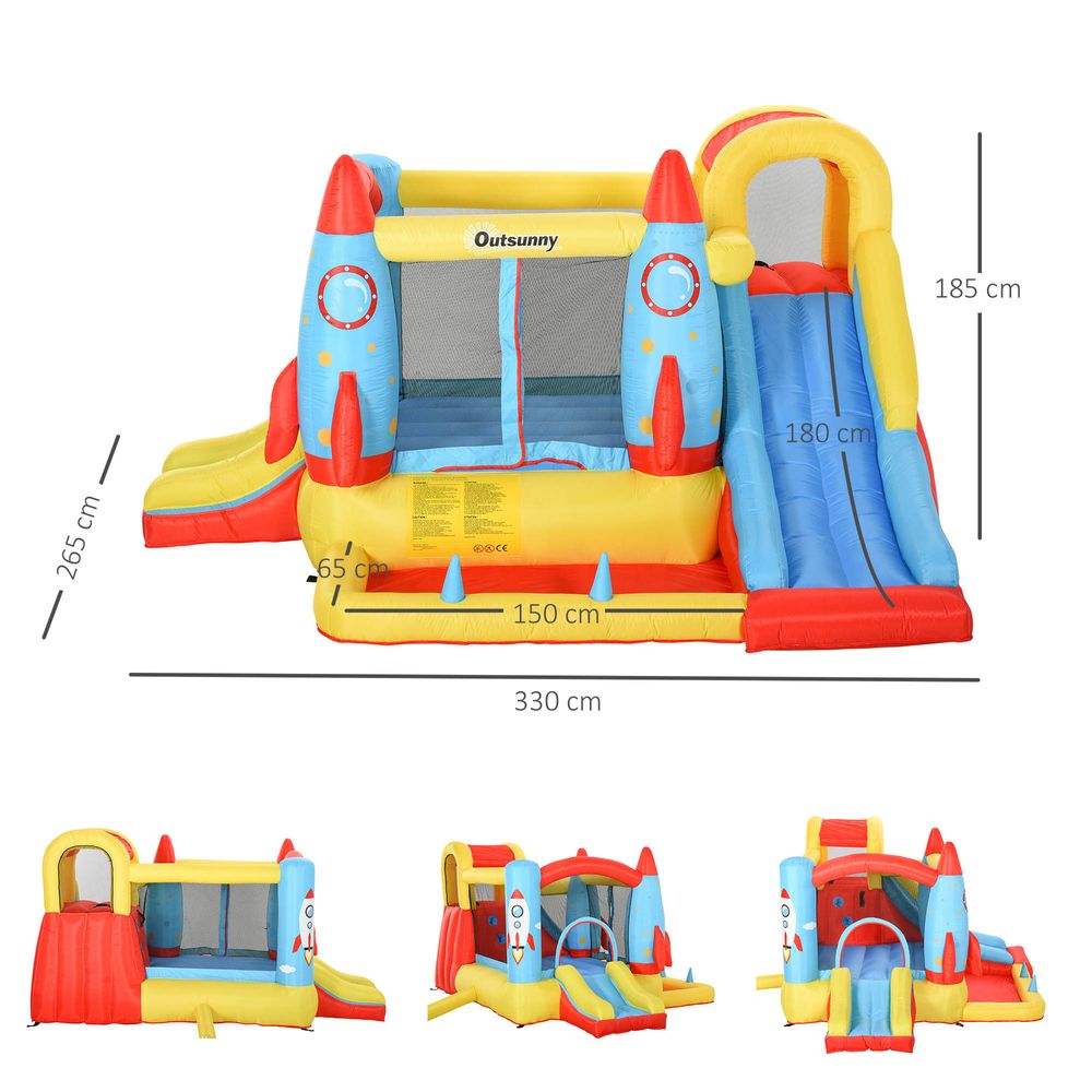 Bouncy Castle with Slide Pool Rocket Trampoline with Carrybag Blower