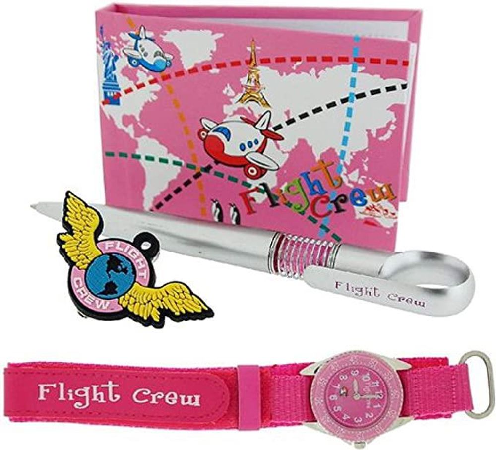 Time Design Girls Pink Pilot Design Watch, Badge, Pen & Note Book Gift Set