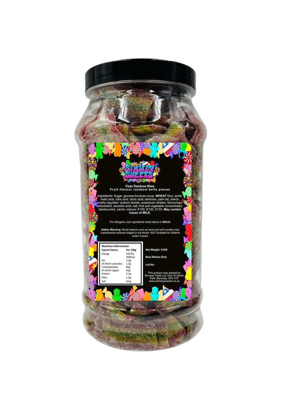 Fizzy Rainbow Bites Mini Fizzy Belts Retro Sweets Gift Jar