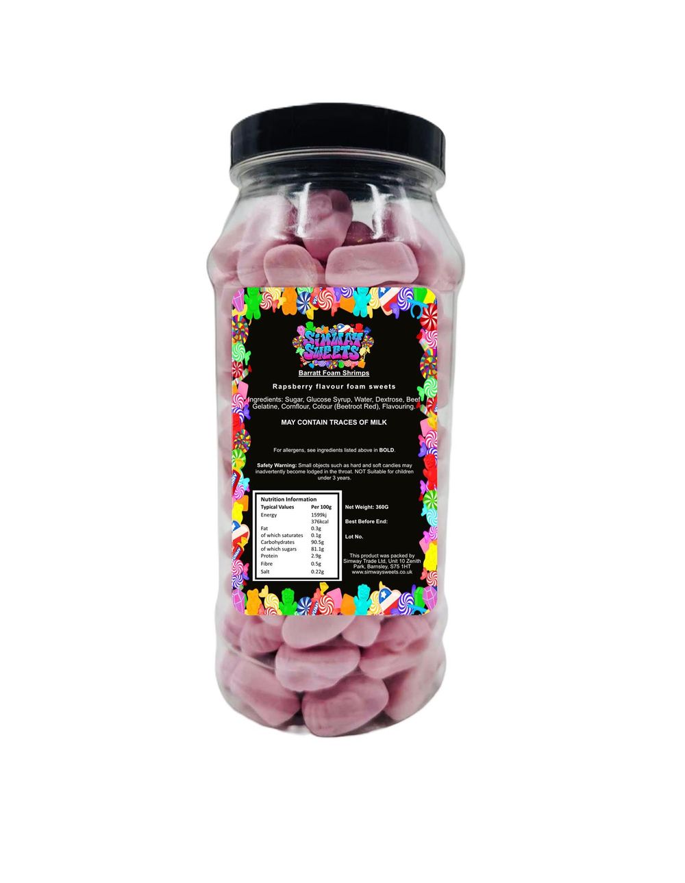 Foam Shrimps Raspberry Flavour Retro Sweets Gift Jar