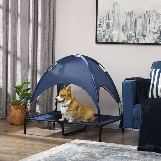 92cm Elevated Cooling Dog, UV Protection Canopy - Blue