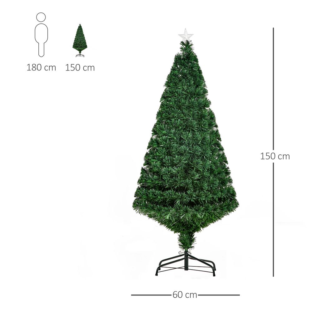 5FT Pre-Lit Fibre Optic Artificial Christmas Tree with Tree Topper - Multi-Colour