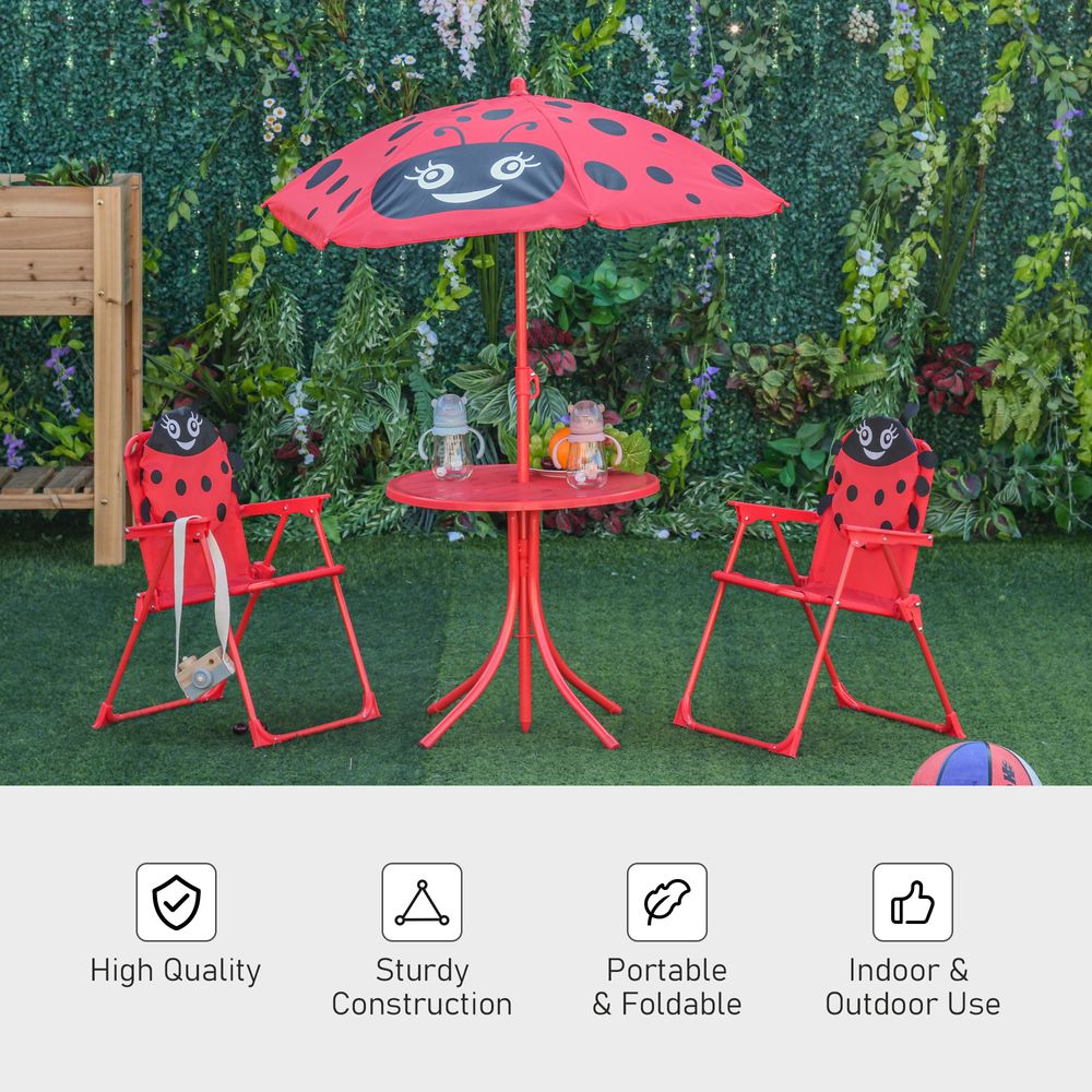 Kids Folding Picnic Table Chair Set -  Ladybug Pattern