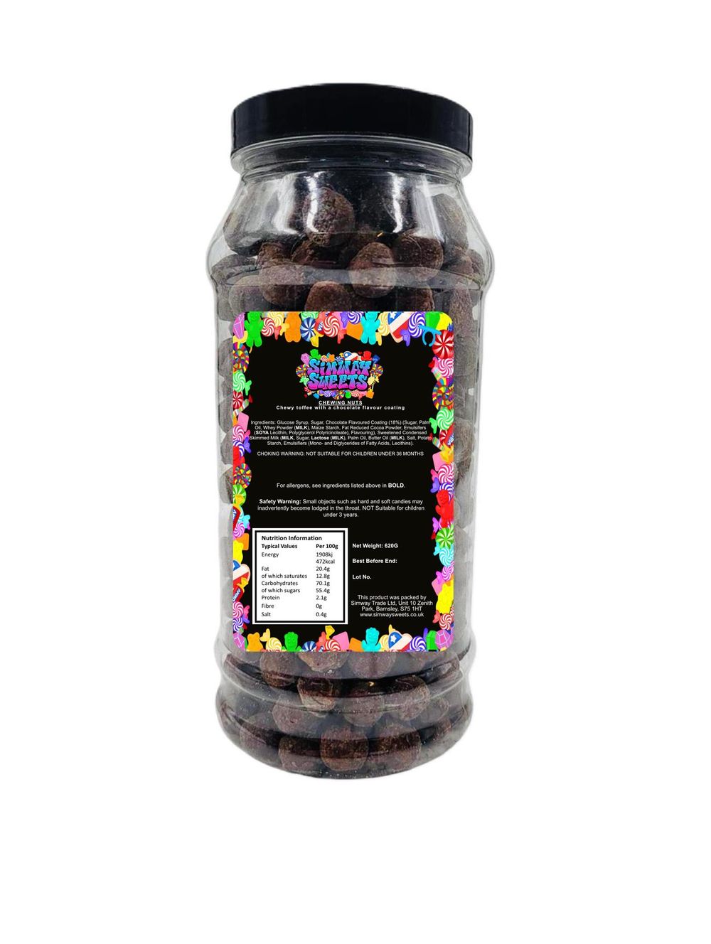 Chewing Nuts Retro Sweets Gift Jar Chewy Chocolate Toffee Pieces