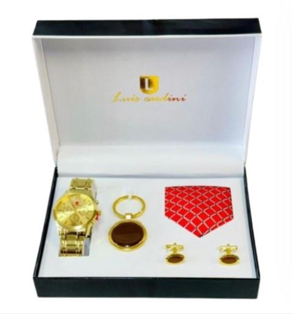 Luis Cardini Mens Watch, Tie, Cufflinks & Keychain Gift Sets