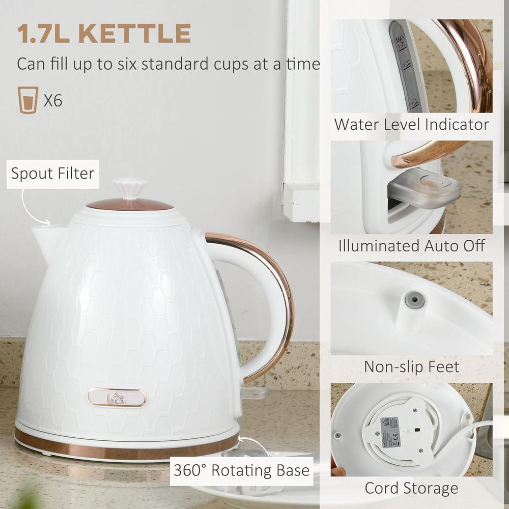 Kettle and Toaster Set 1.7L Fast Boil Kettle & 2 Slice Toaster Set - White