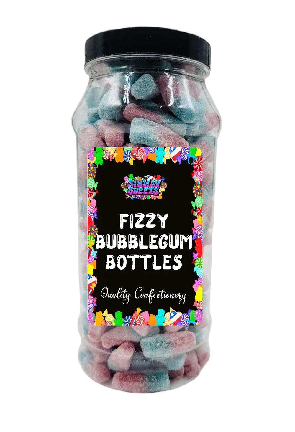 Fizzy Bubblegum Bottles Pink and Blue Bottles Retro Sweets Gift Jar