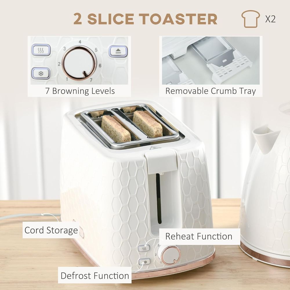 Kettle and Toaster Set 1.7L Fast Boil Kettle & 2 Slice Toaster Set - White