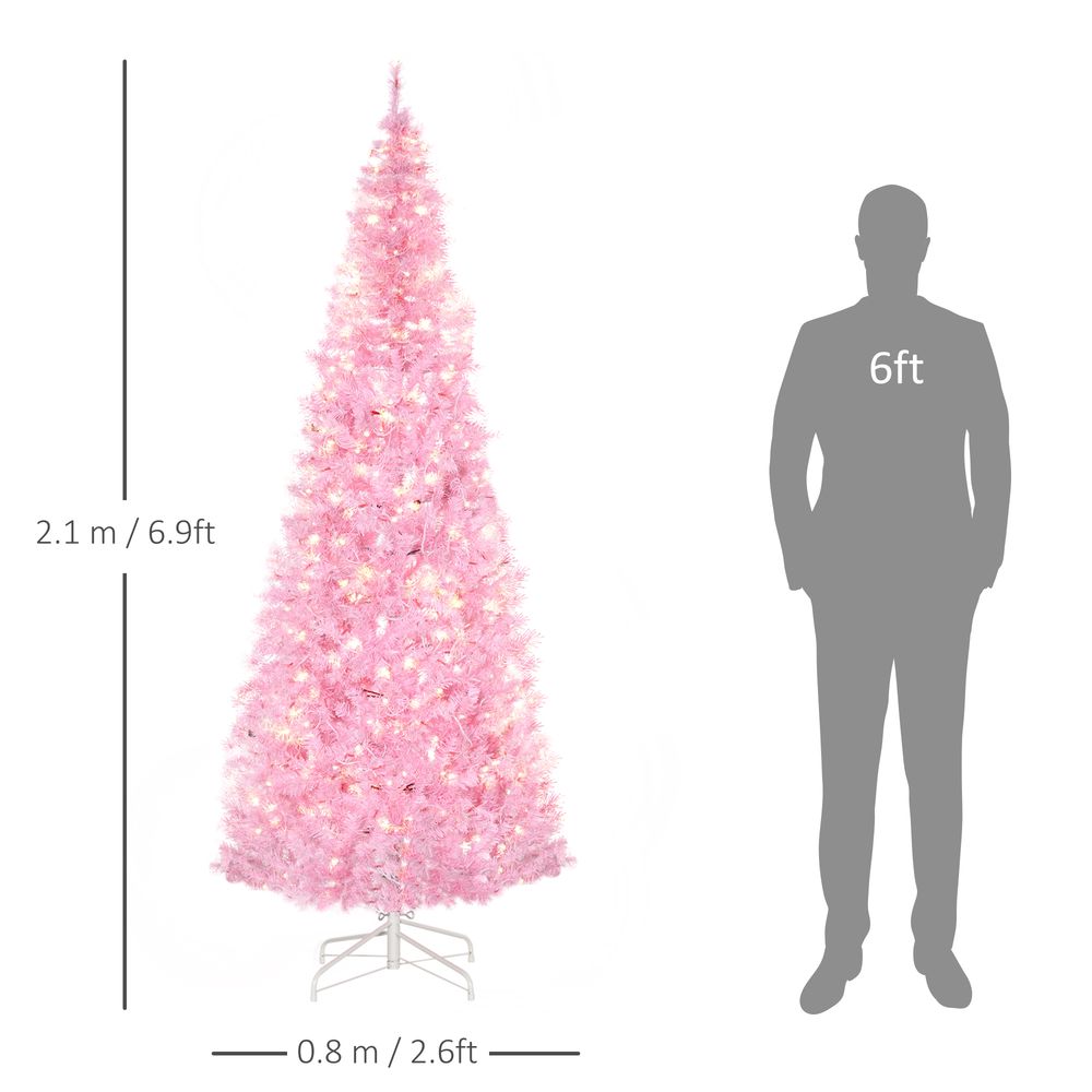 7FT Prelit Artificial Pink Christmas Tree with 350 LED Lights